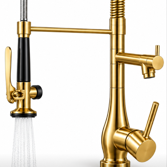 Robinet de Cuisine Extractible en Nickel Brossé – Mitigeur Pivotant Eau Chaude et Froide