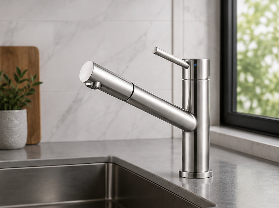 Mitigeur de Cuisine Monocommande en Acier Inoxydable Brossé avec Douchette Extractible