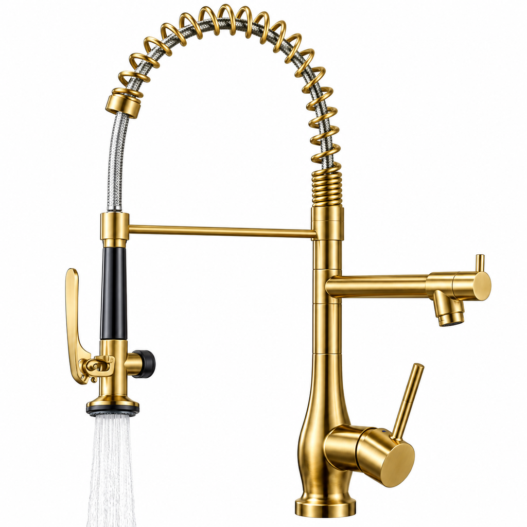 Robinet de Cuisine Extractible en Nickel Brossé – Mitigeur Pivotant Eau Chaude et Froide