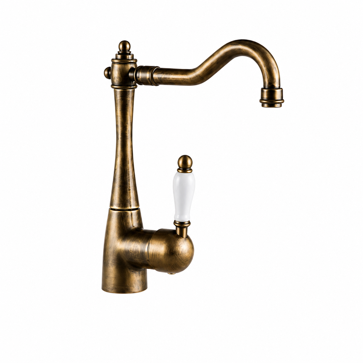 Robinet Ancien Vintage de Cuisine en Laiton Bronze – Col de Cygne Rotation 360°