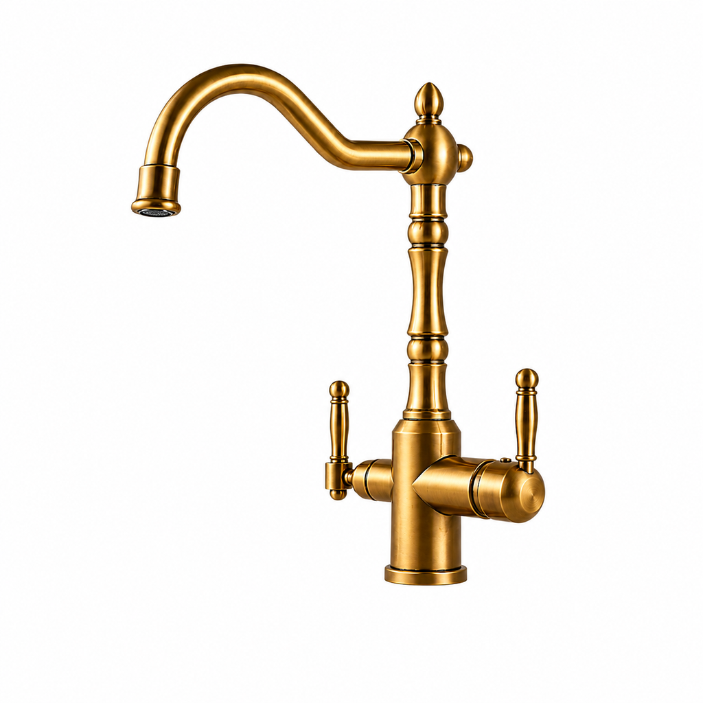 Robinet de Cuisine 3 Voies Ancien Vintage en Laiton – Col Rotatif 360°